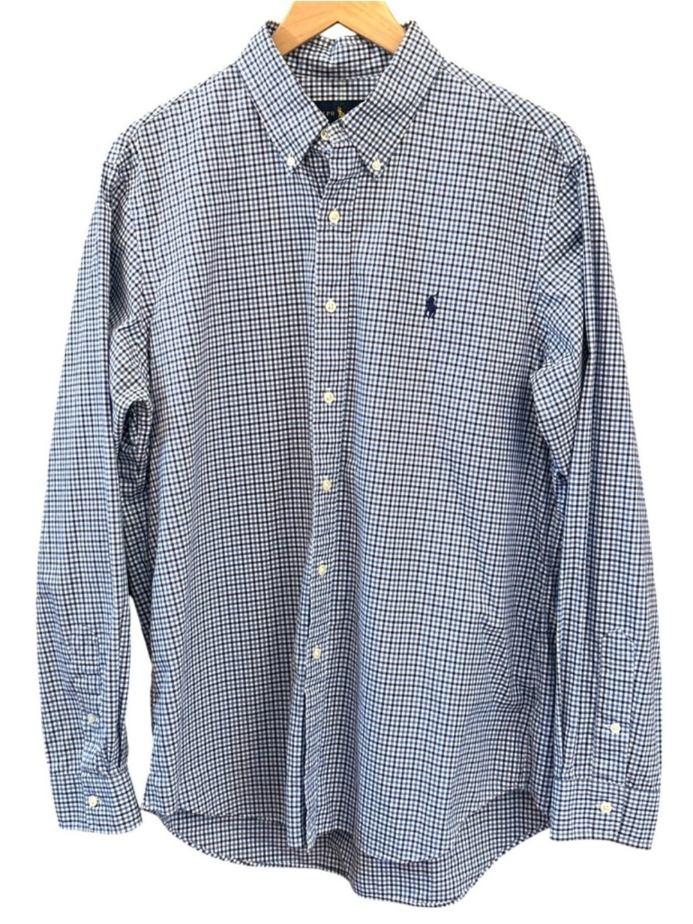Ralph Lauren Men’s Blue Navy Gingham Button Down Dress Shirt Size Large